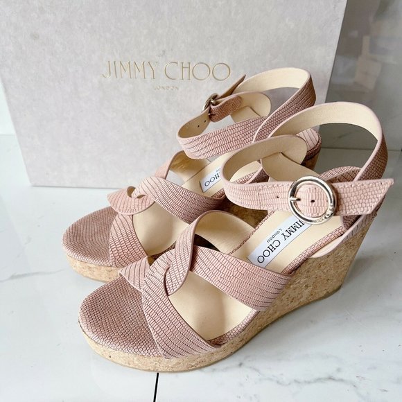 NIB Jimmy Choo Aleili 100 Leather Platform Wedge Sandals Blush Size US 10 EU 40 - Picture 4 of 12